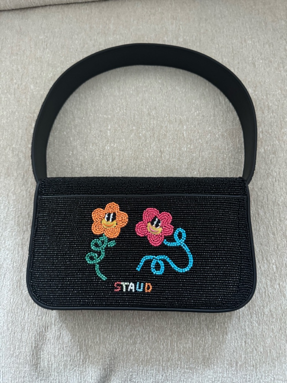 STAUD Tommy Bag Schroomscape Black Beaded Mushroom Embellished Shoulder Bag - Picture 10 of 14